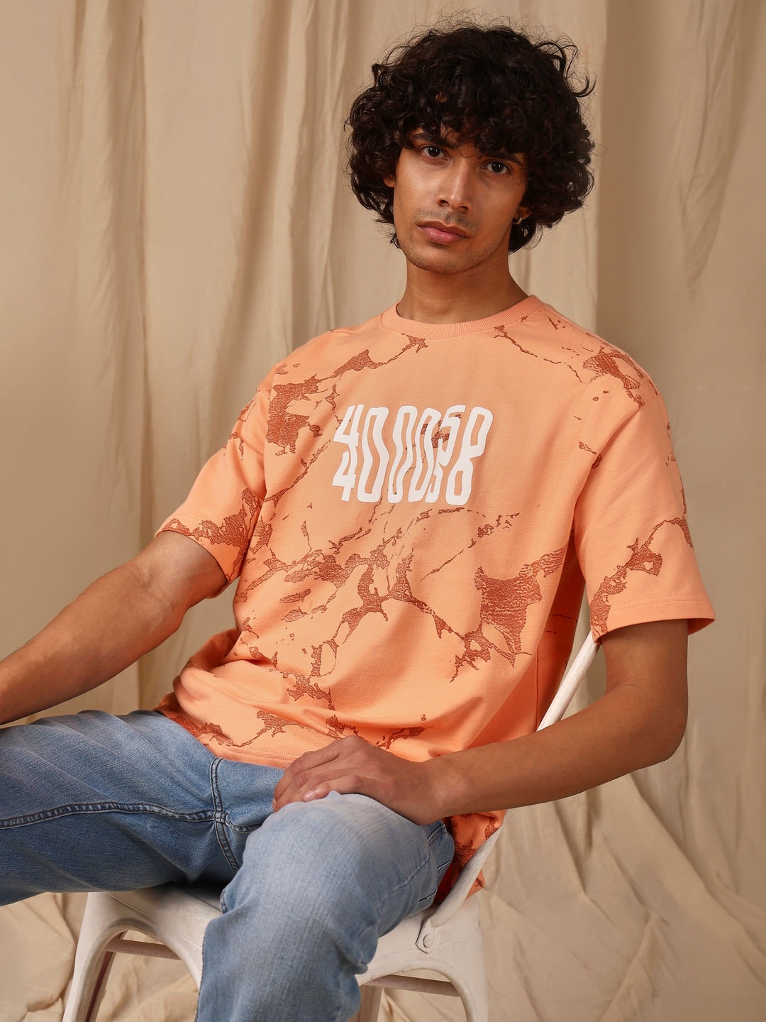

4 TRIPLE O FIVE O BY MUFTI Men Typography Printed Pockets T-shirt, Peach