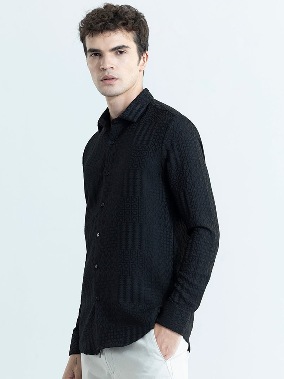 

Snitch Classic Slim Fit Grid Tattersall Checked Casual Shirt, Black