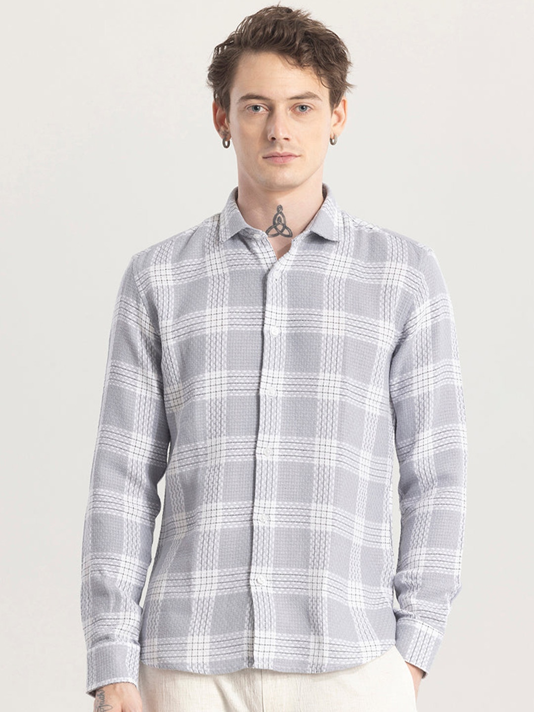 

Snitch Classic Slim Fit Checked Casual Shirt, Grey