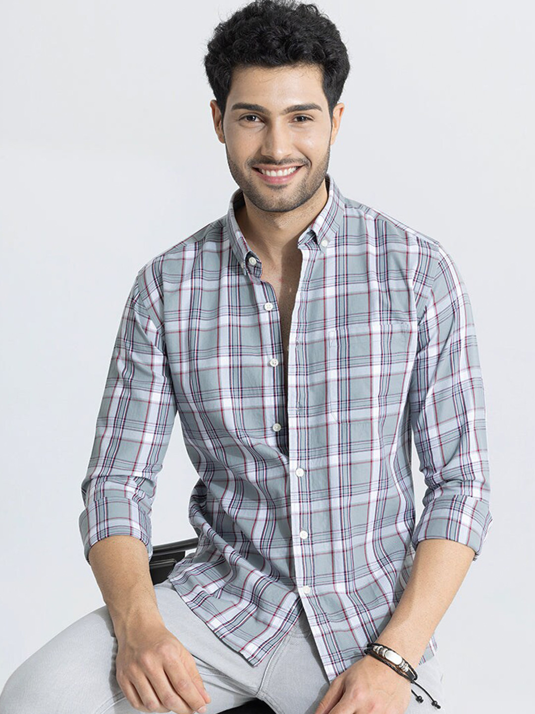 

Snitch Classic Slim Fit Tartan Checked Casual Shirt, Grey