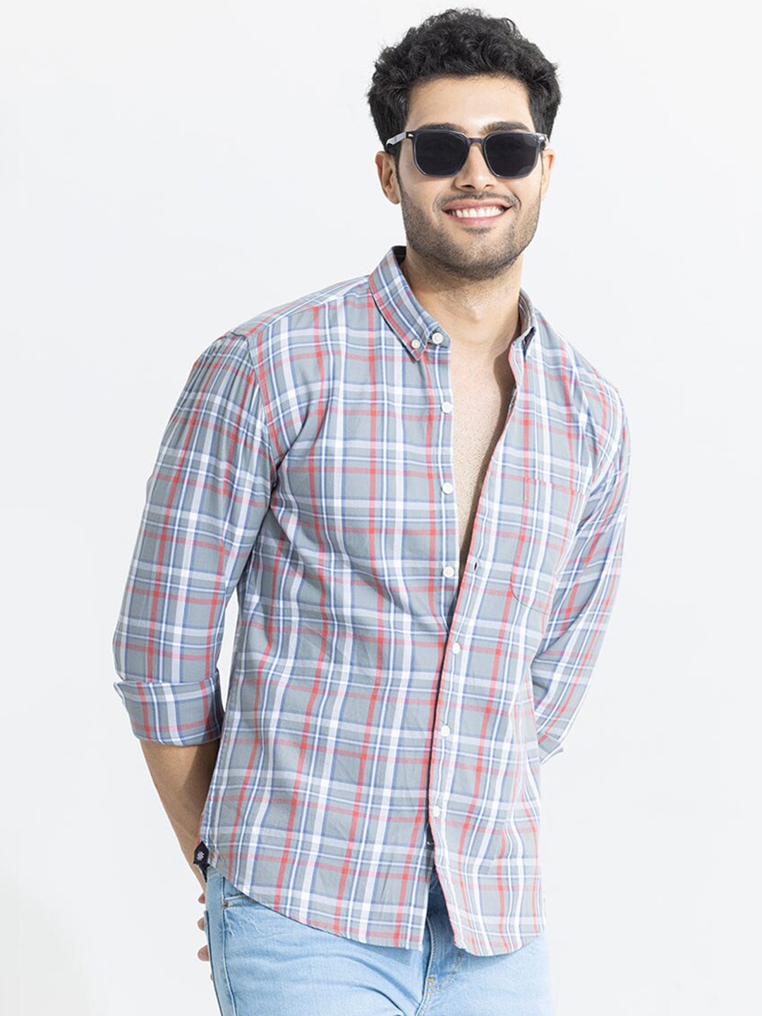 

Snitch Classic Slim Fit Checked Casual Shirt, Grey