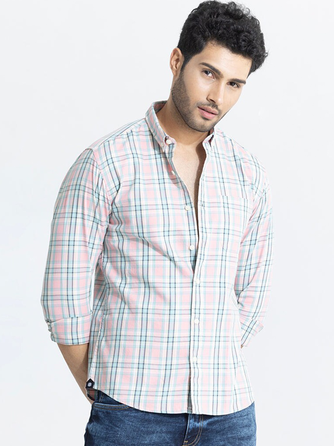 

Snitch Classic Slim Fit Tartan Checked Casual Shirt, Pink