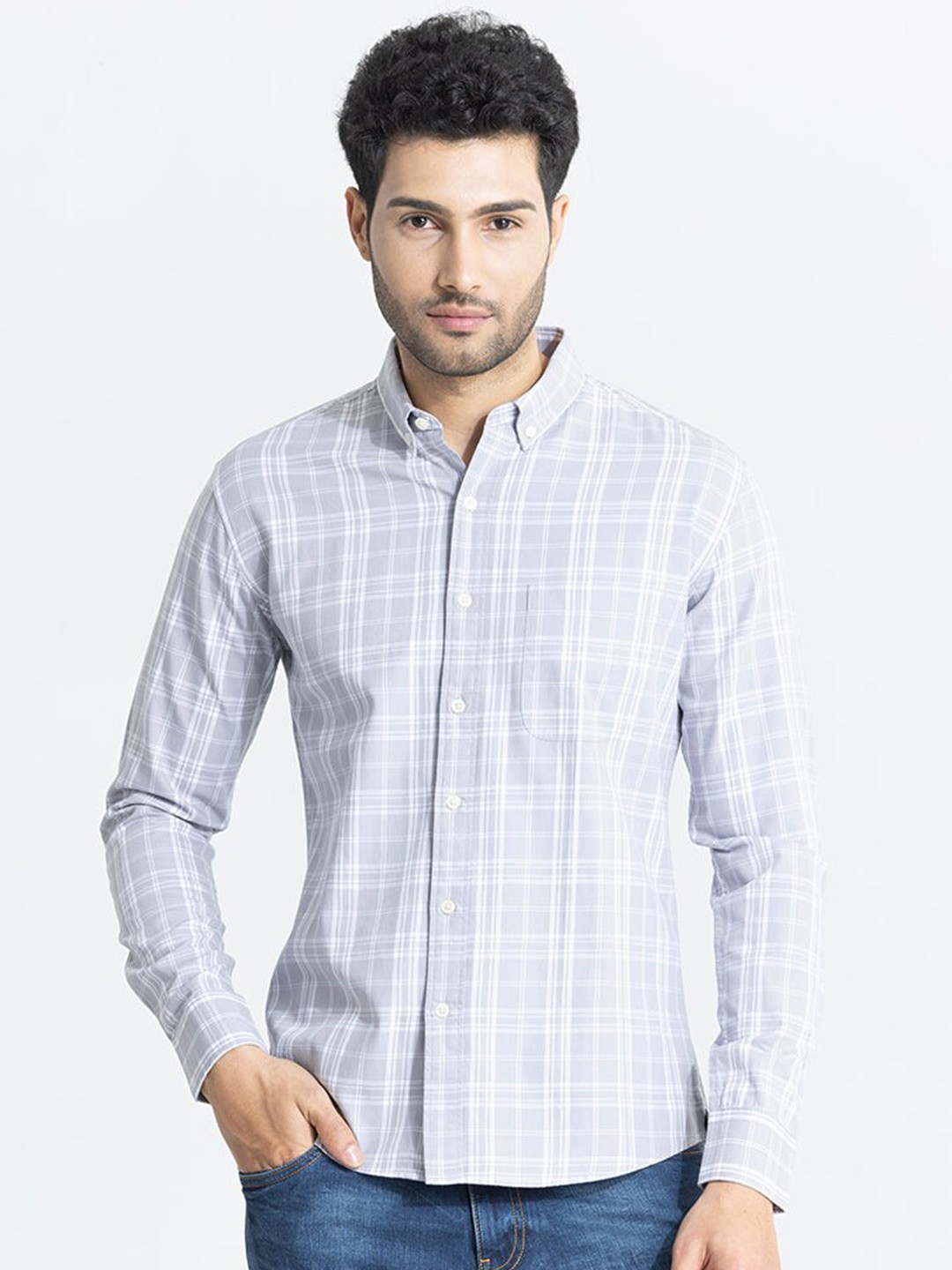 

Snitch Classic Slim Fit Windowpane Checked Casual Shirt, Grey