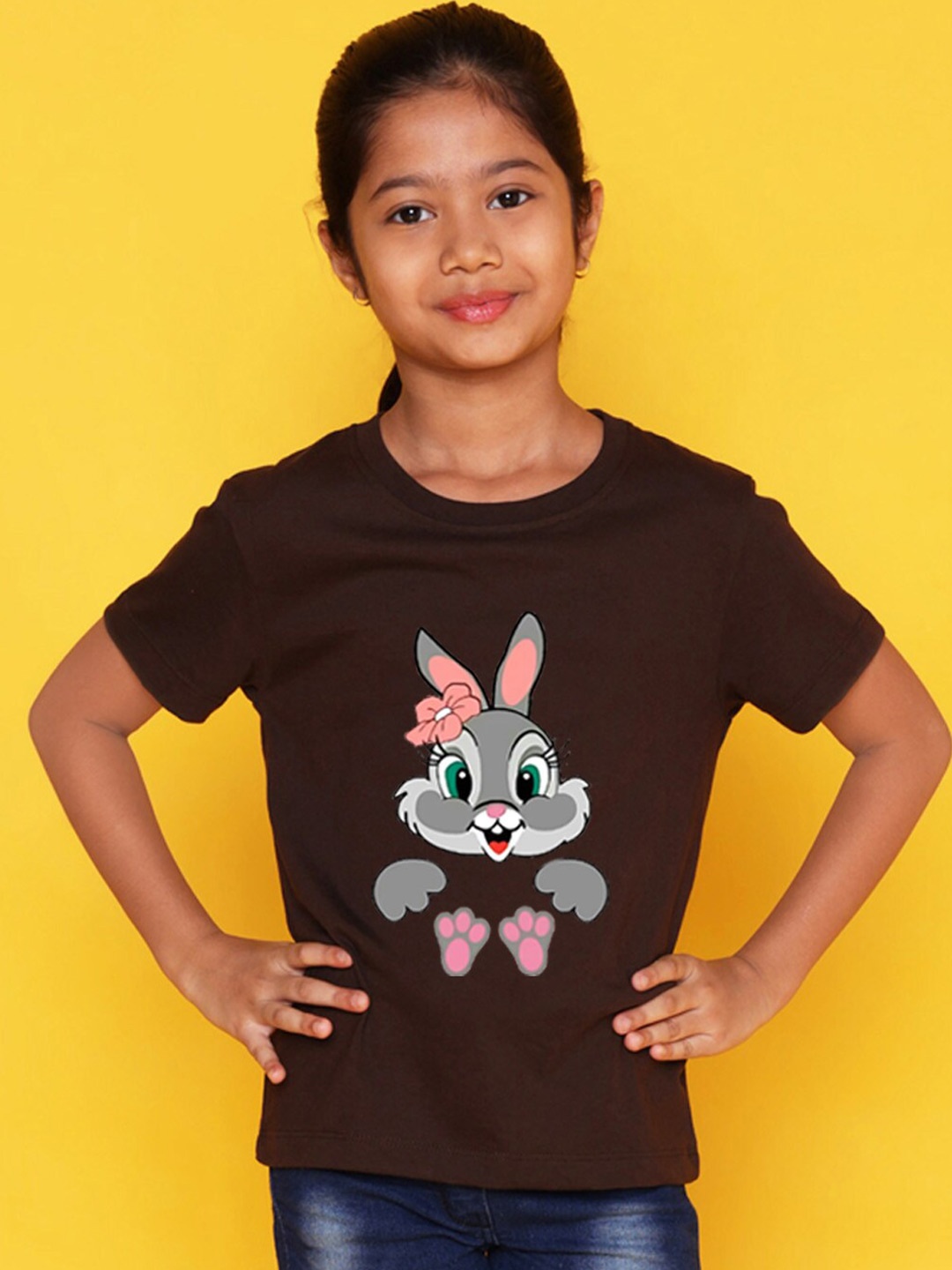 

NUSYL Girls Graphic Printed Round Neck Cotton Regular Fit T-shirt, Brown