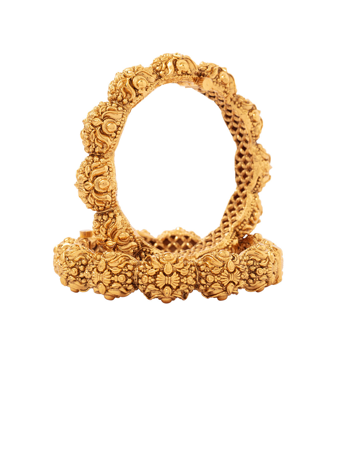 

Vivinia by Vidhi Set Of 2 Gold Plated Flower Motif Temple Bangles