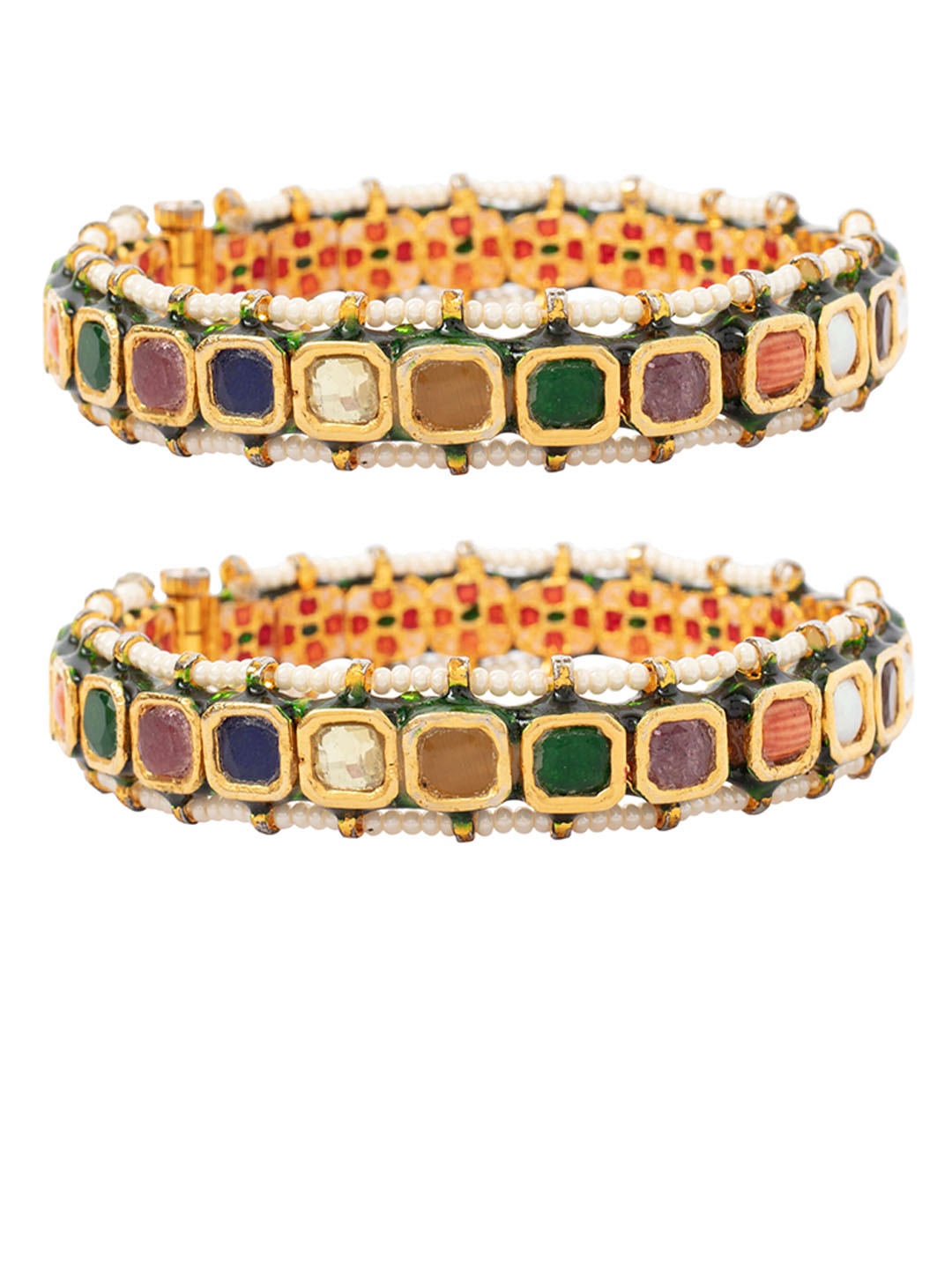 

vivinia BY VIDHI MEHRA MEHRA Set Of 2 Gold-Plated Stone Studded & Beaded Bangles