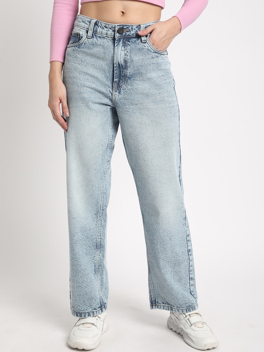 

Bene Kleed Women Straight Fit High-Rise Heavy Fade Cotton Jeans, Blue