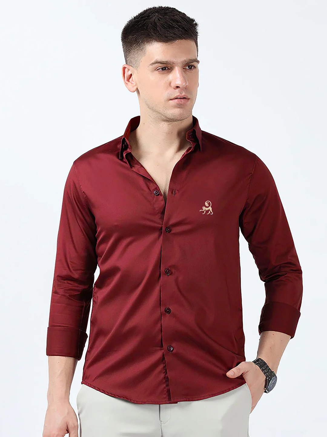 

MISCHIEF MONKEY Classic Tailored Fit Casual Shirt, Maroon
