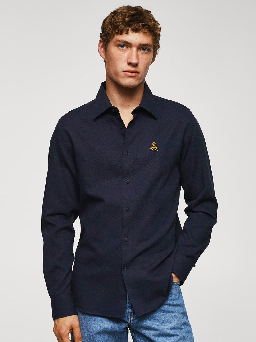 

MISCHIEF MONKEY Classic Tailored Fit Casual Shirt, Navy blue