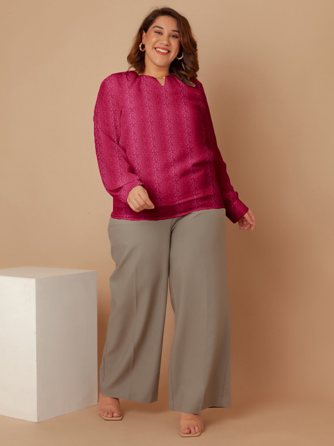 

Zink Curve Plus Size Ethnic Motifs Printed Top, Magenta