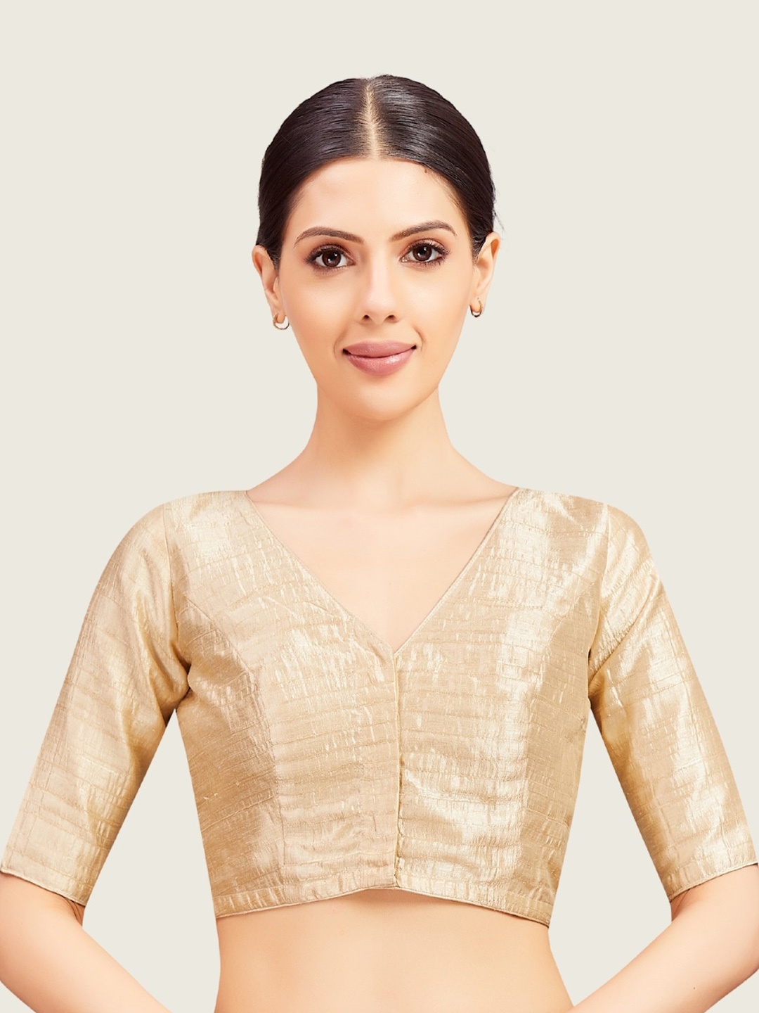 

Studio Shringaar Short Sleeves Readymade Saree Blouse, Gold