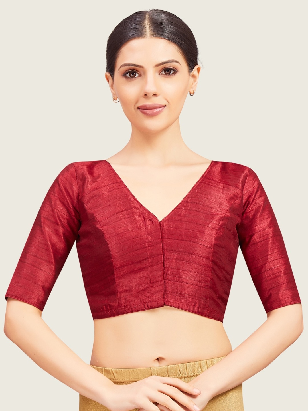 

Studio Shringaar V-Neck Readymade Saree Blouse, Maroon