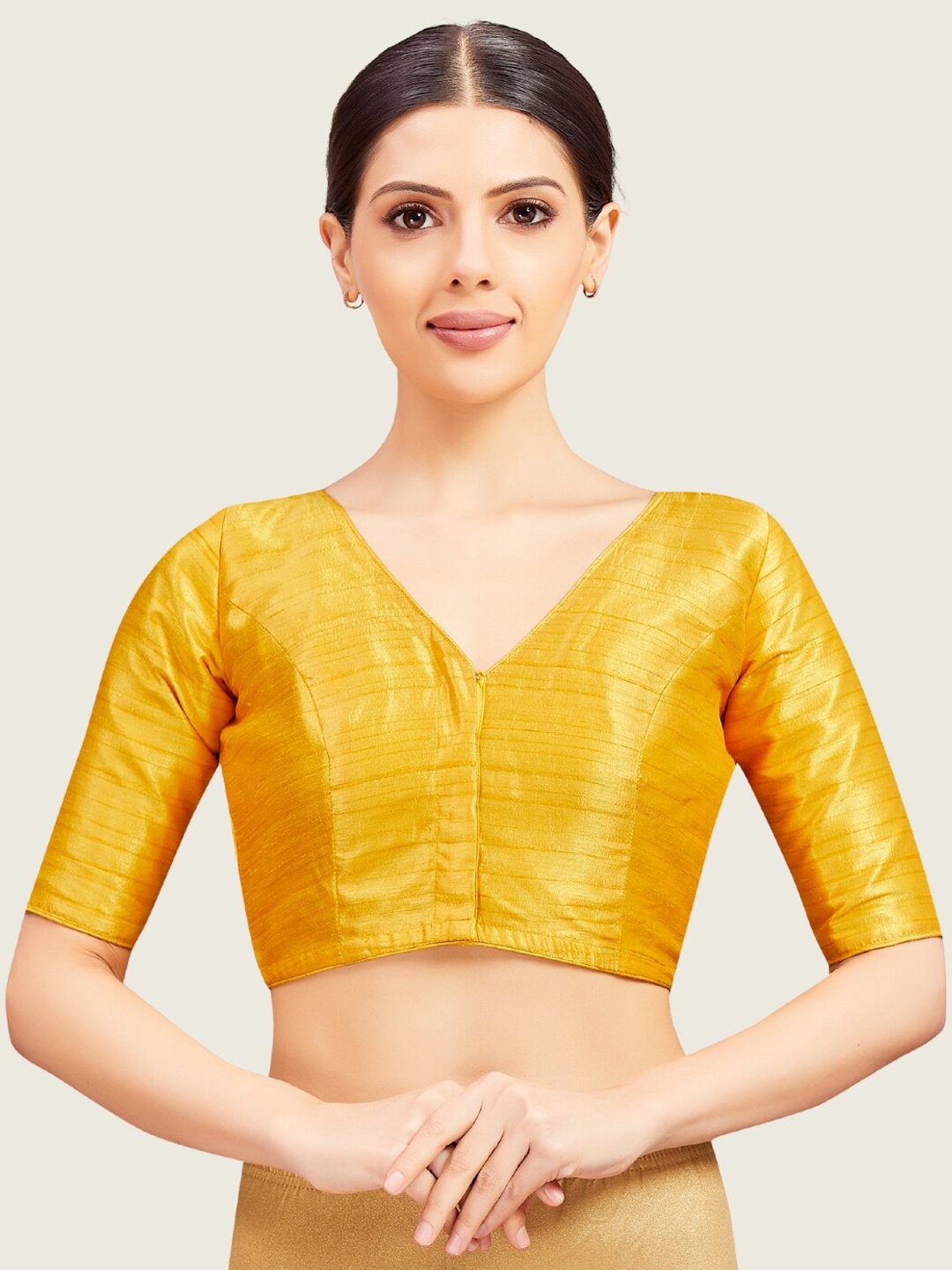 

Studio Shringaar V-Neck Readymade Saree Blouse, Yellow