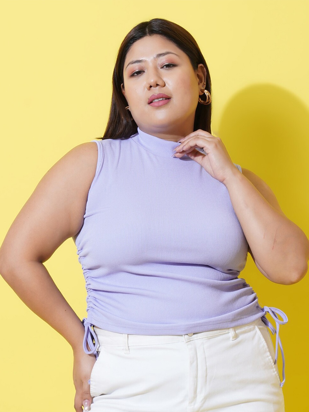 

U&F Beyond Plus size High Neck Fitted Top, Lavender