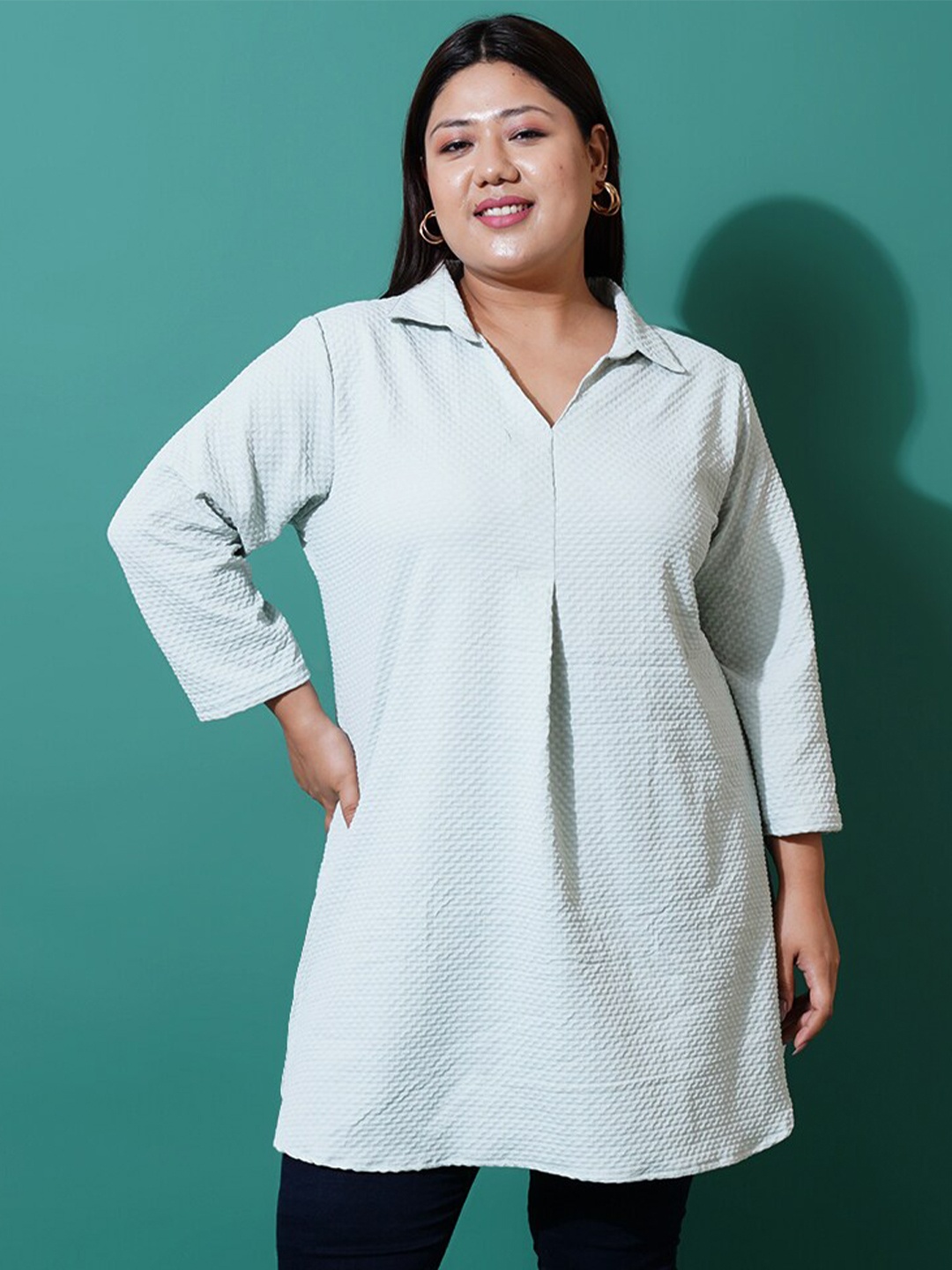 

U&F Beyond Plus Size Shirt Collar Shirt Style Top, Sea green