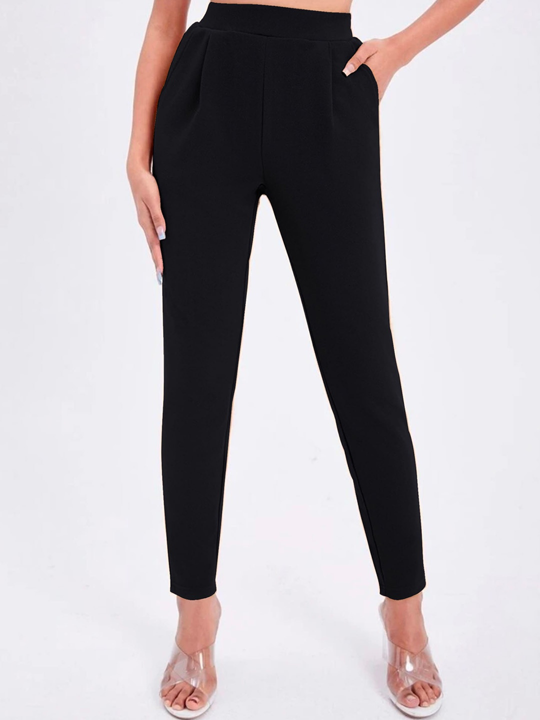 

Dream Beauty Fashion Women Mid-Rise Easy Wash Pleated Cigarette Trousers, Black