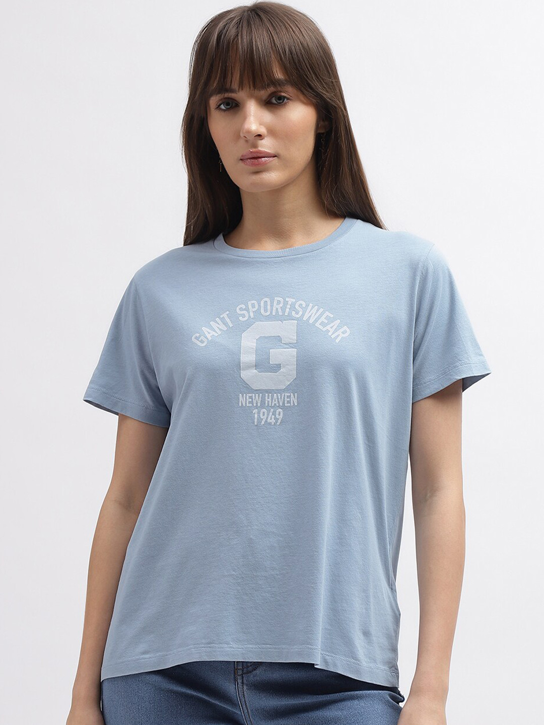 

GANT Round Neck Typography Printed Cotton T-shirt, Blue