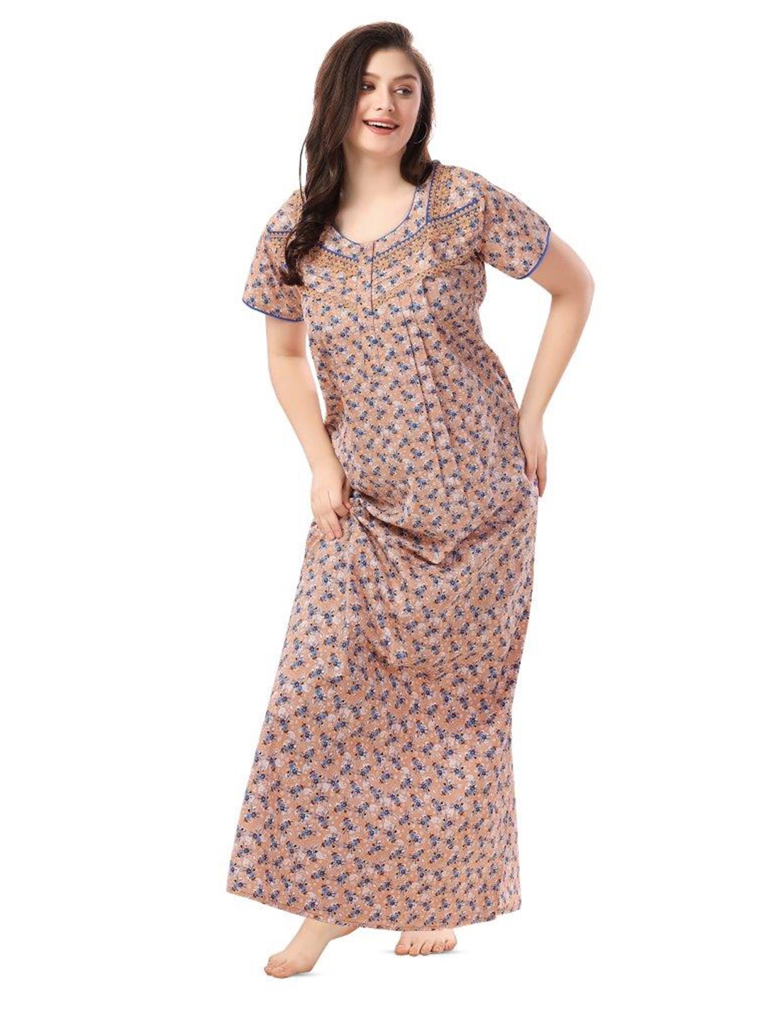 

Soulemo Floral Printed Pure Cotton Maxi Nightdress, Orange