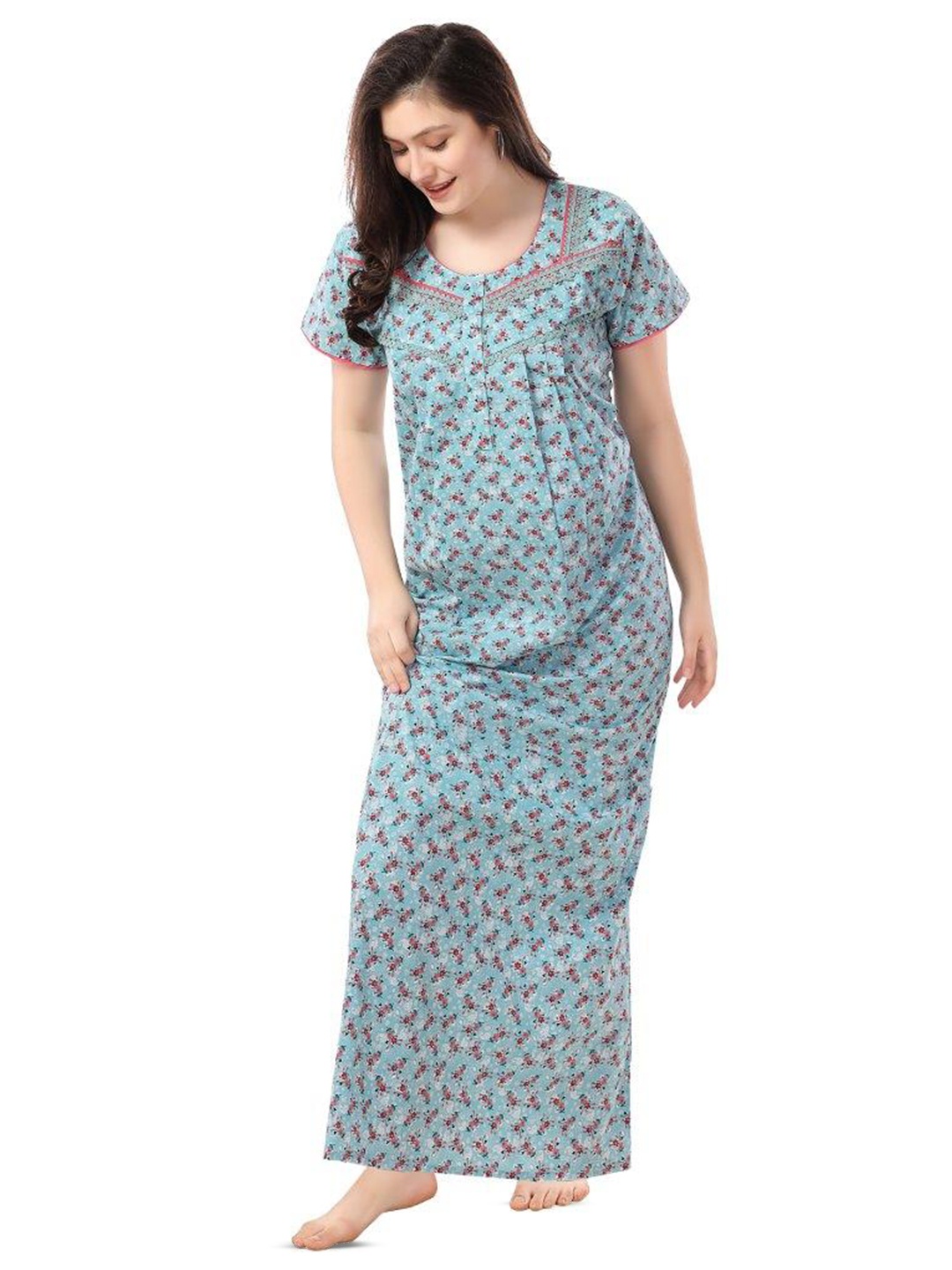 

Soulemo Floral Printed Pure Cotton Maxi Nightdress, Blue