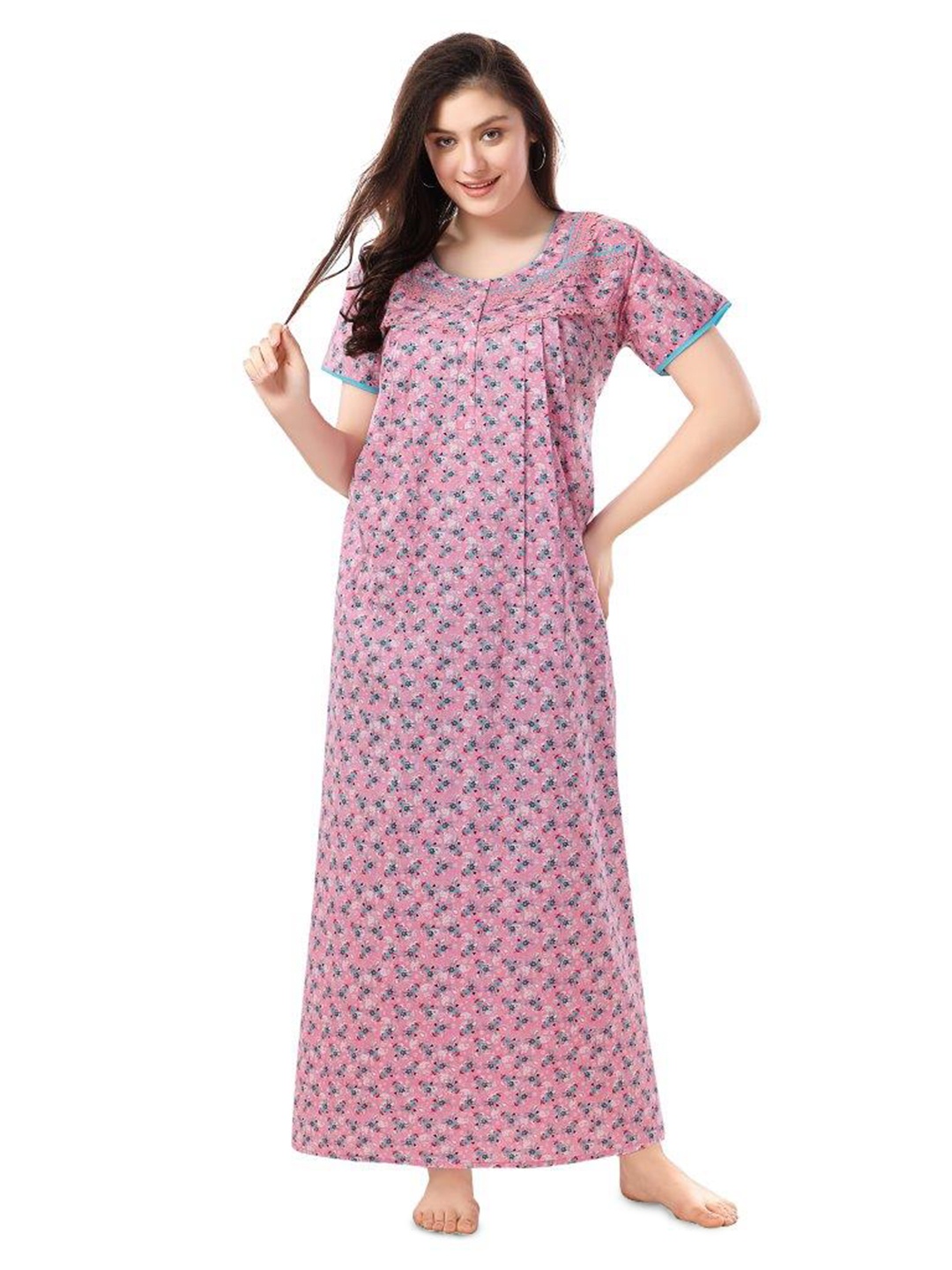 

Soulemo Floral Printed Pure Cotton Maxi Nightdress, Pink