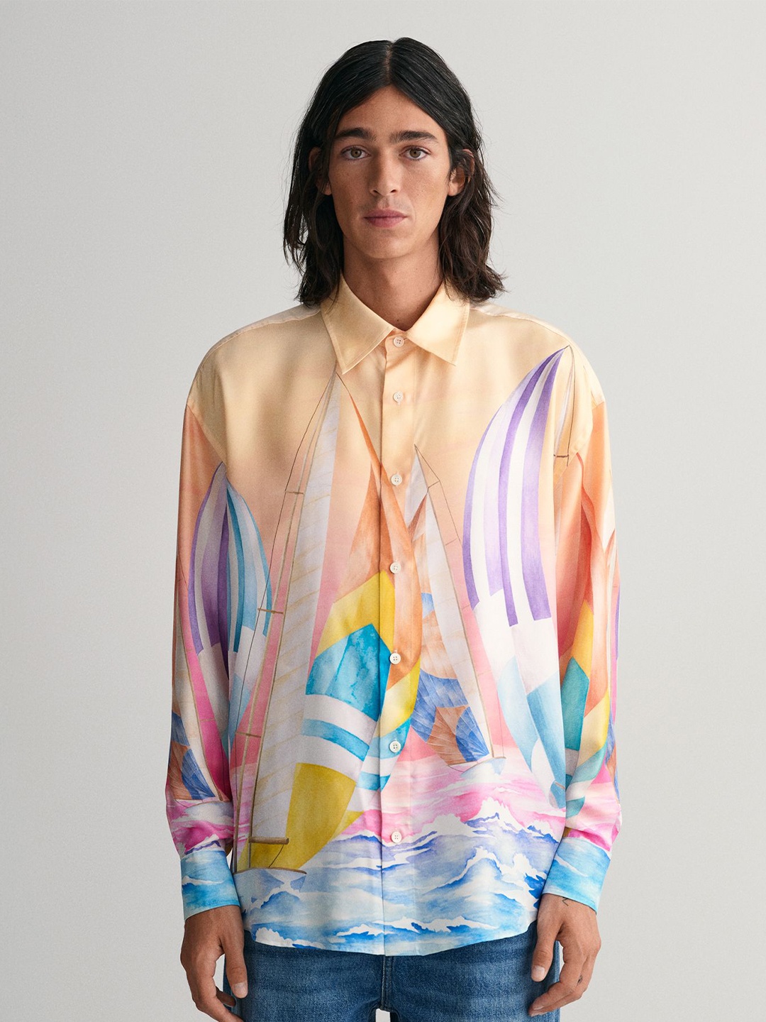 

GANT Abstract Silk Printed Casual Oversized Shirt, Orange