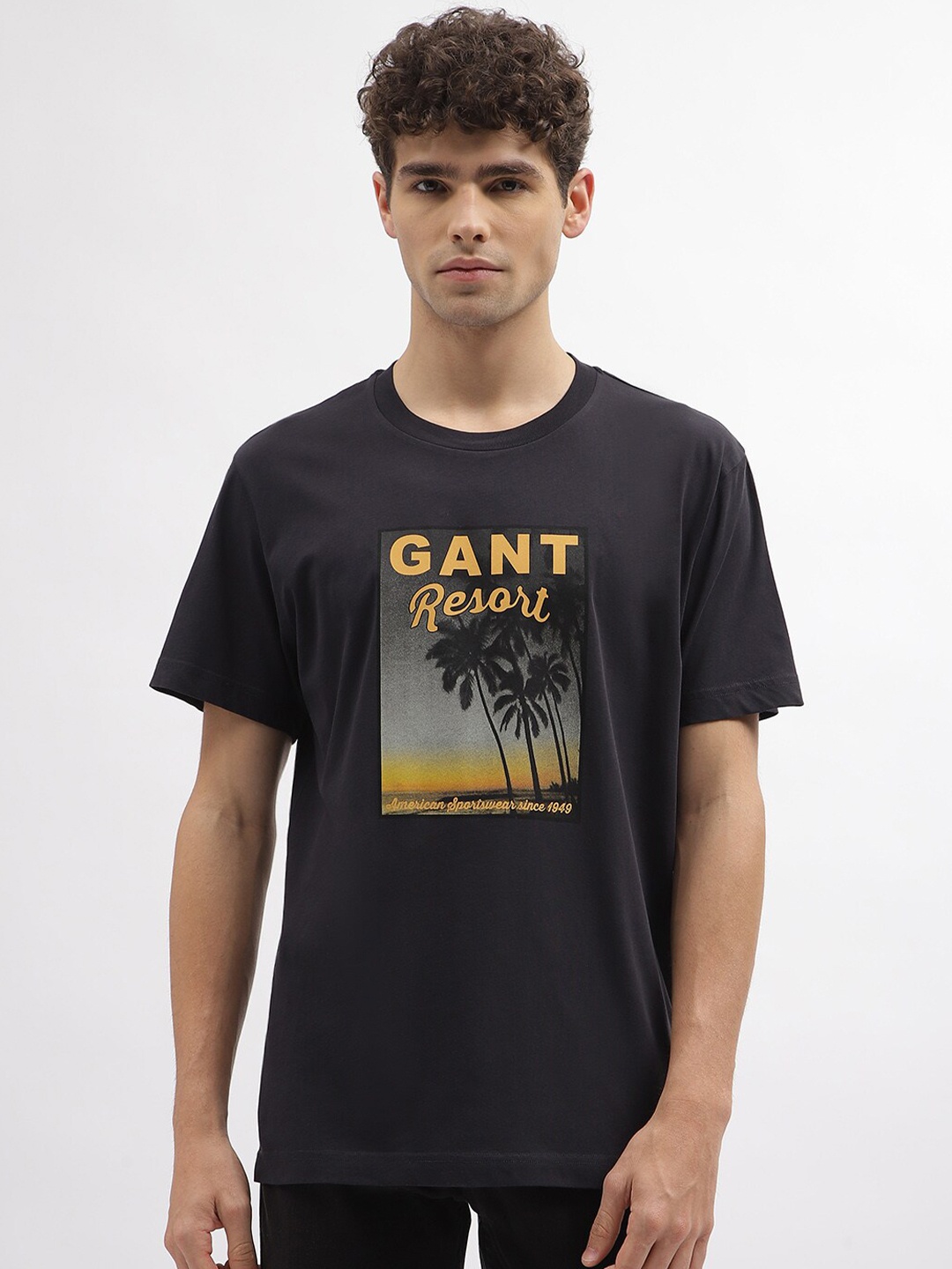 GANT Relaxed Fit Graphic Print Round Neck T-shirt, Black