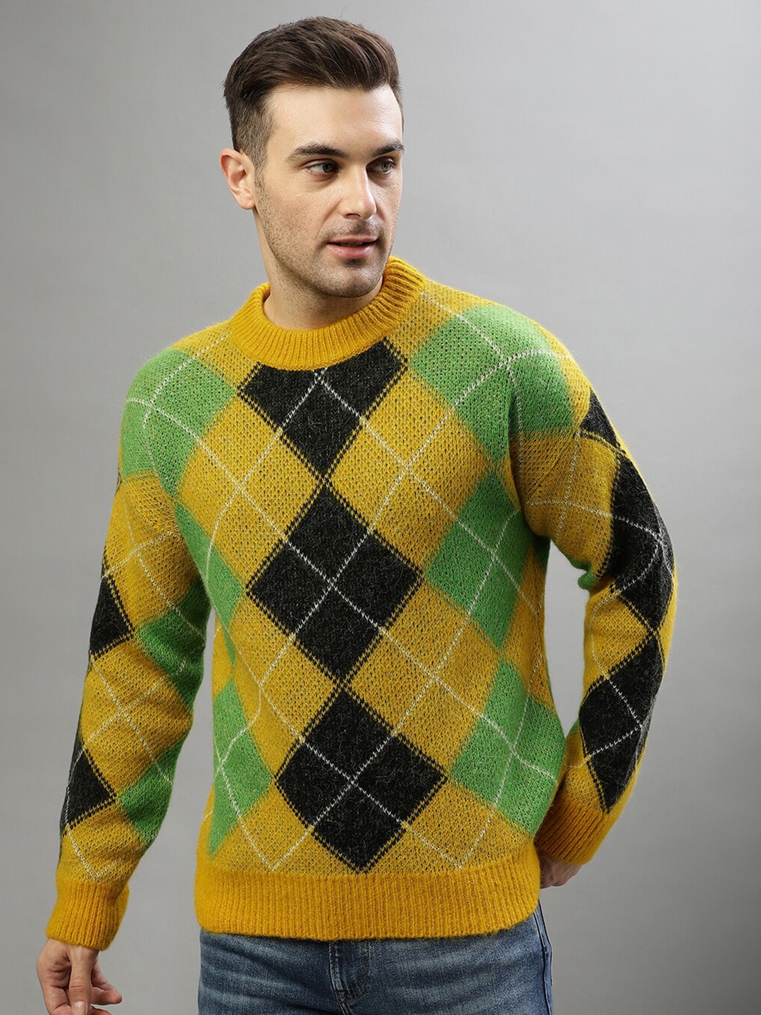 

GANT Round Neck Checked Pullover, Yellow