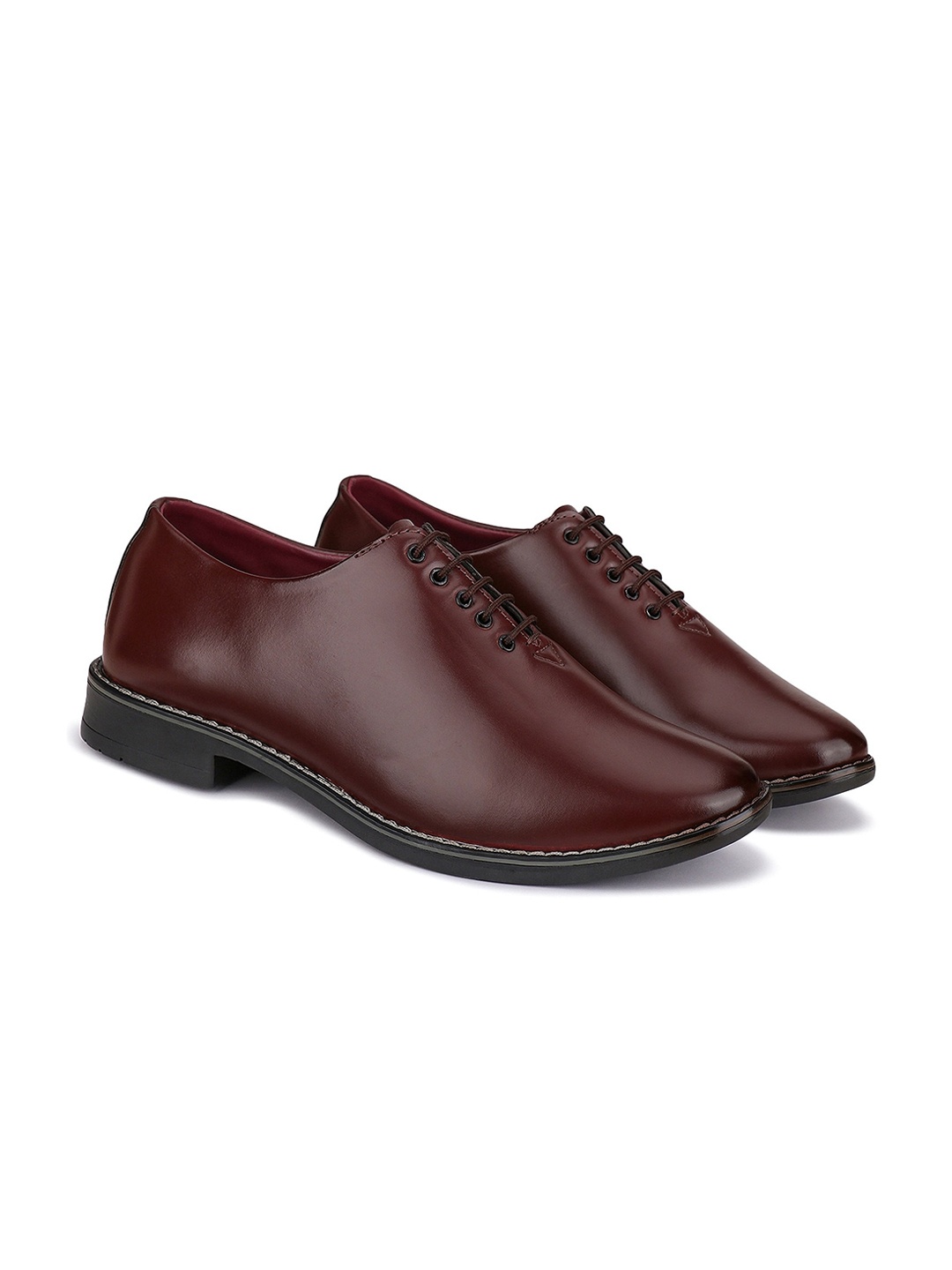 

BERSACHE Men Textured Leather Formal Oxfords, Brown