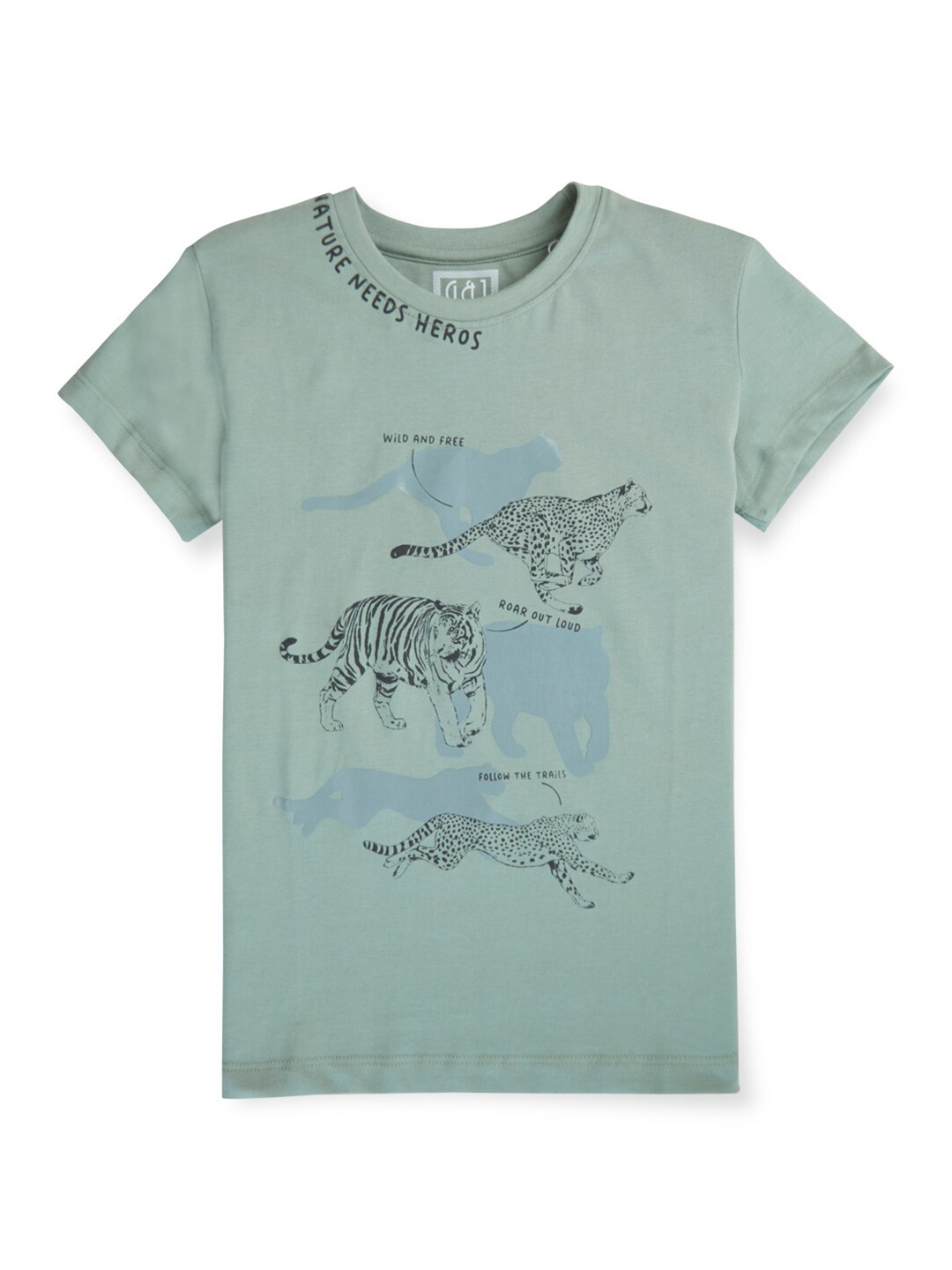 

Gini and Jony Boys Typography Printed Cotton T-shirt, Green