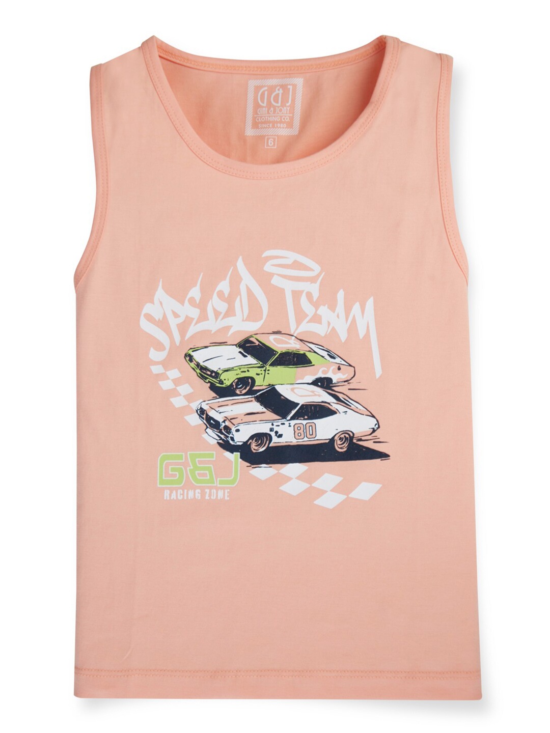 

Gini and Jony Boys Typography Printed Cotton Sleeveless T-shirt, Peach