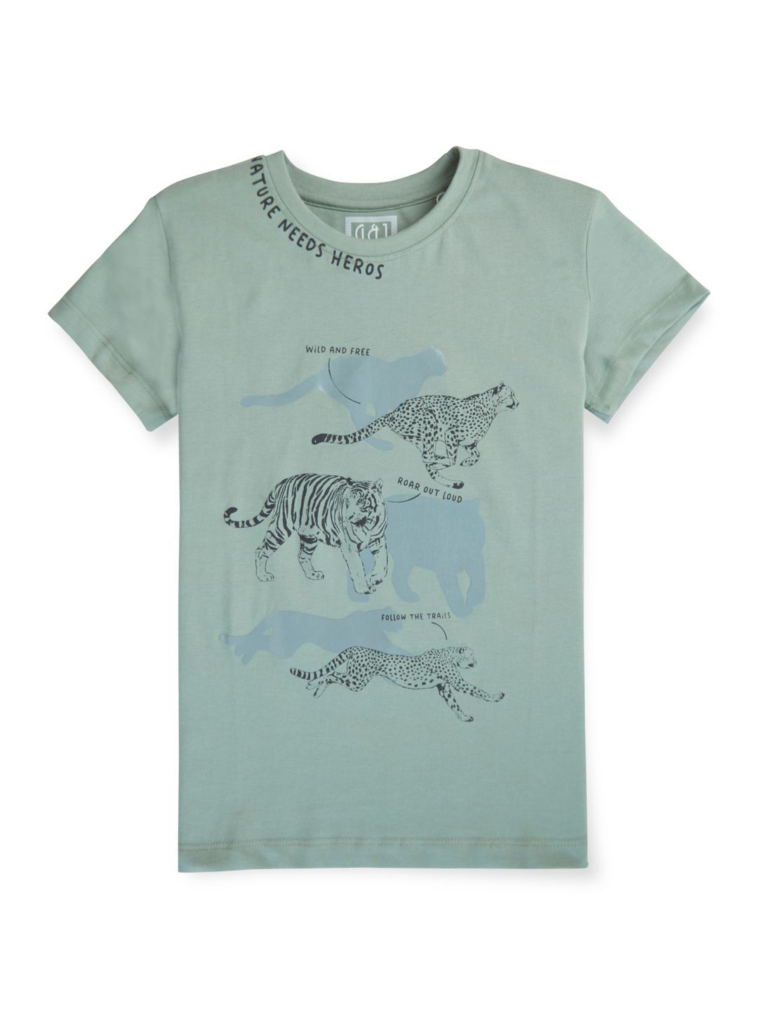 

Gini and Jony Boys Typography Printed Cotton T-shirt, Green
