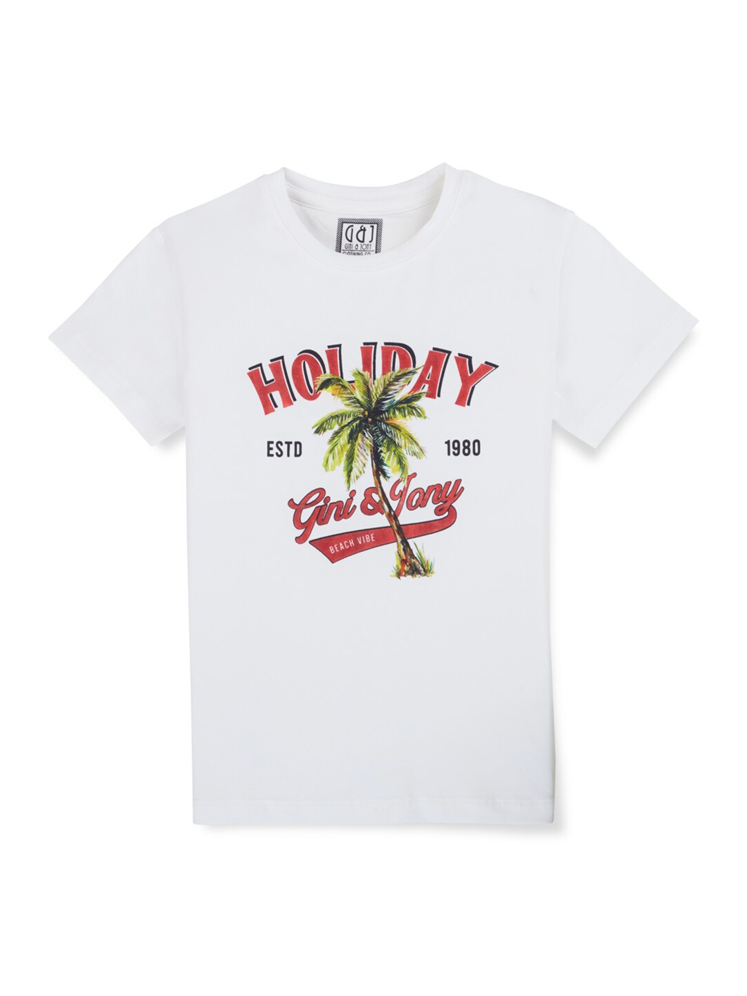 

Gini and Jony Infant Boys Typography Printed Cotton T-shirt, White