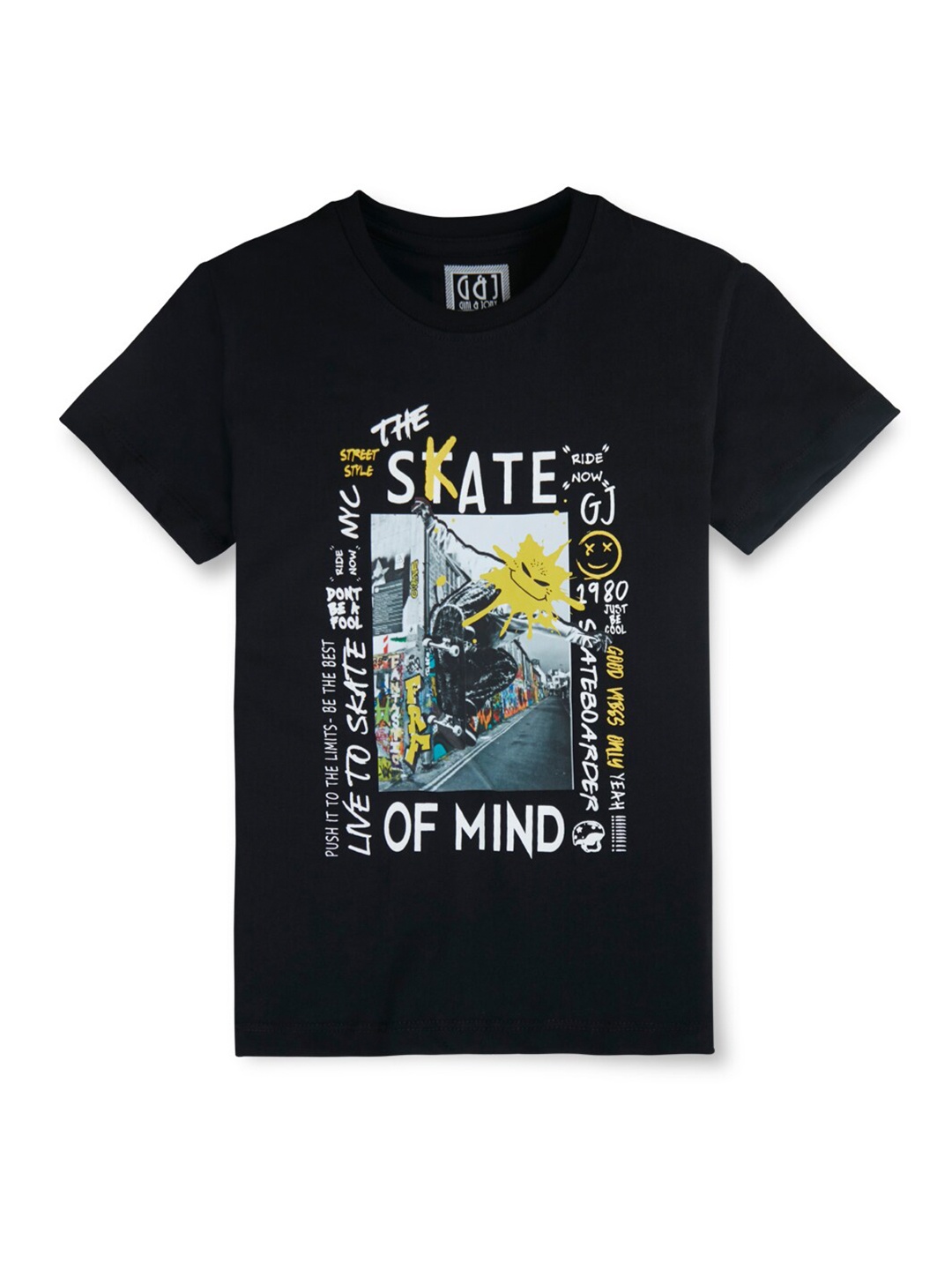 

Gini and Jony Boys Graphic Printed Round Neck Short Sleeves Cotton T-shirt, Black