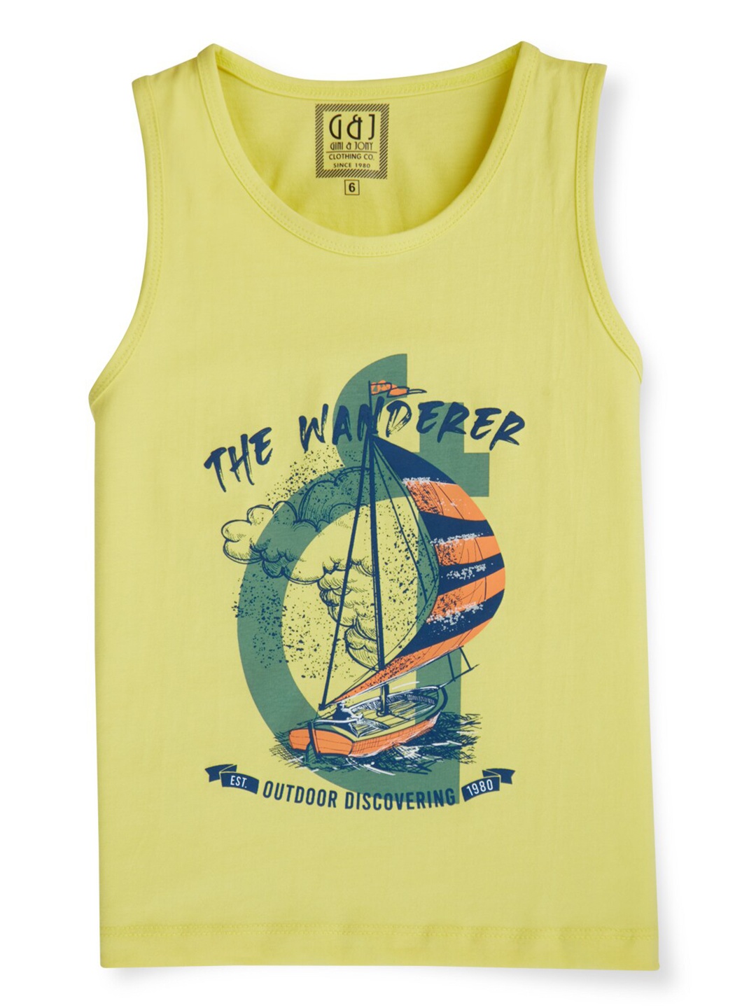 

Gini and Jony Boys Graphic Printed Round Neck Sleeveless Cotton T-shirt, Yellow