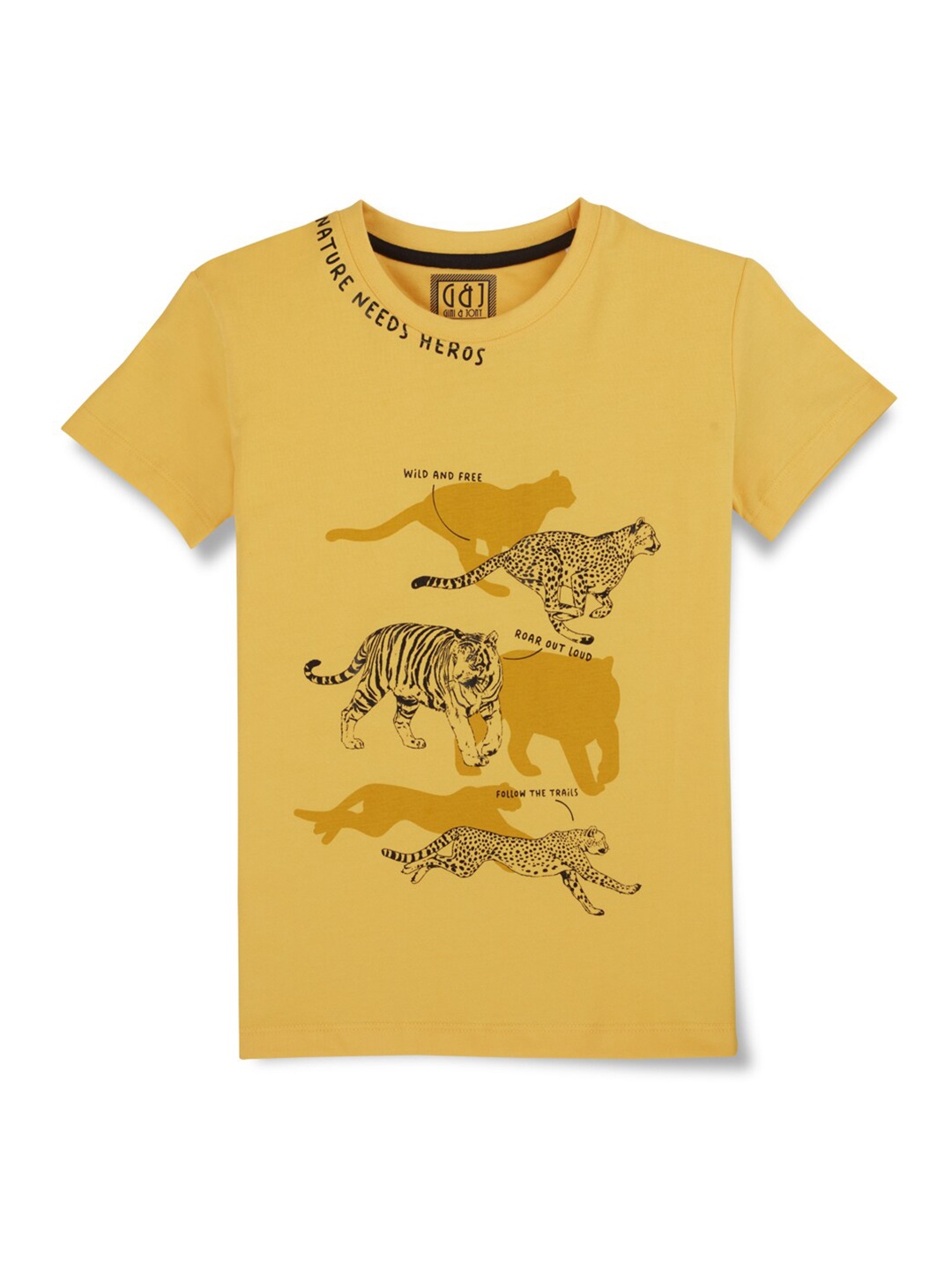 

Gini and Jony Boys Typography Printed Cotton T-shirt, Yellow