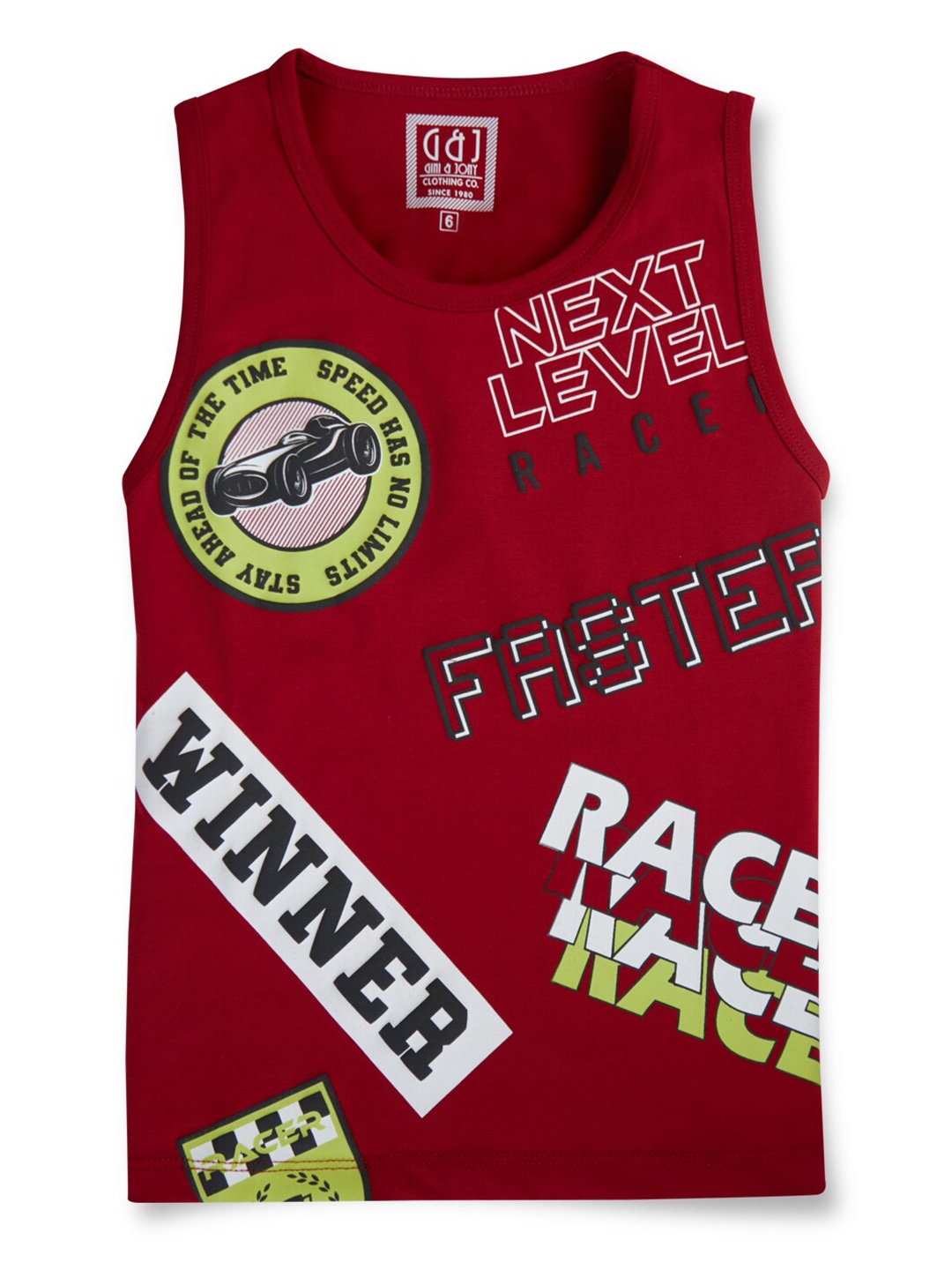 

Gini and Jony Boys Typography Printed Round Neck Sleeveless Cotton T-shirt, Red