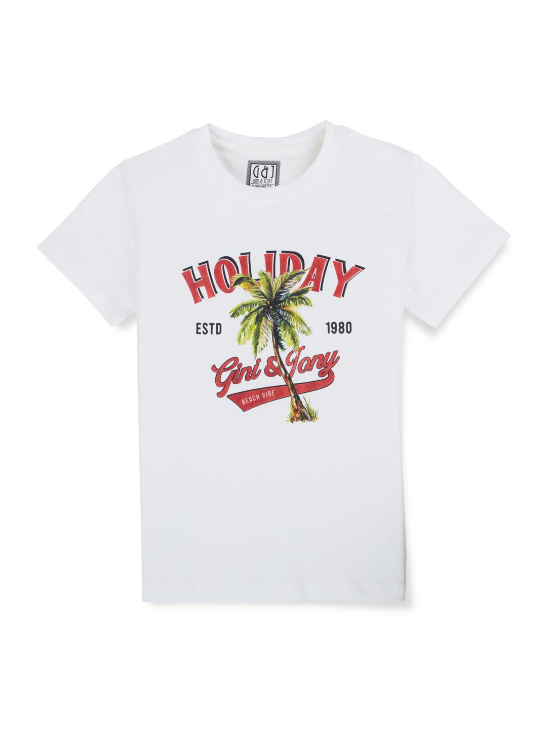 

Gini and Jony Boys Typography Printed Cotton T-shirt, White