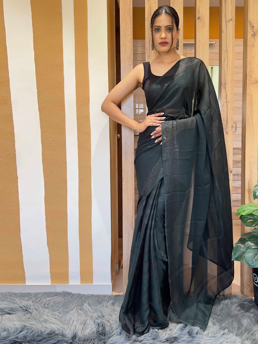 

Mitera Striped Saree, Green