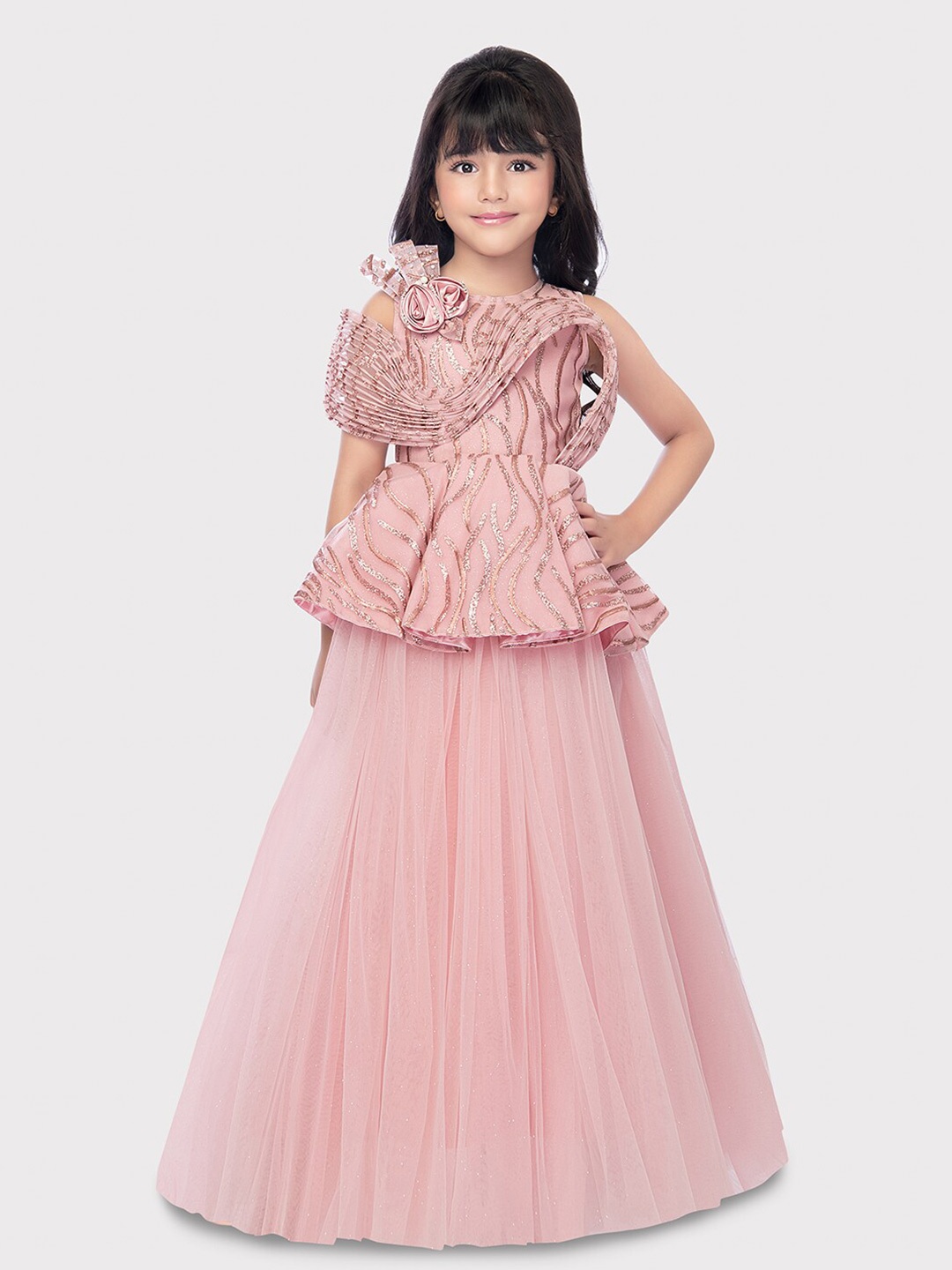 

BETTY Girls Round Neck Sleeveless Net Maxi Dress, Pink