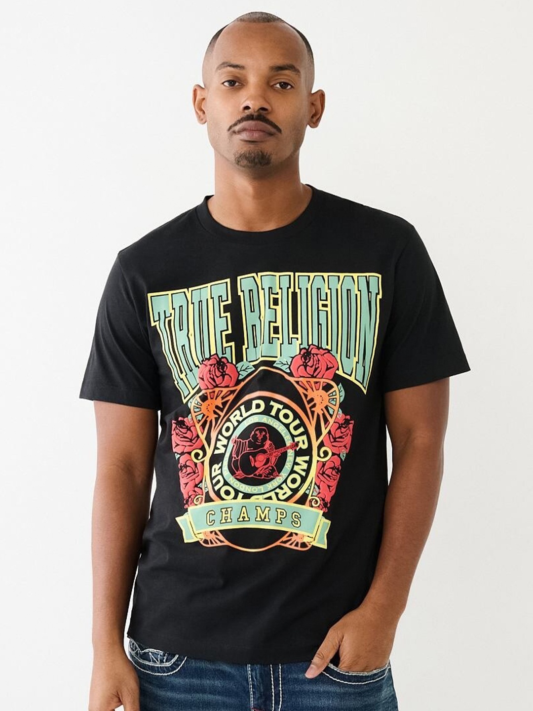 

True Religion Graphic Printed Pure Cotton T-shirt, Black