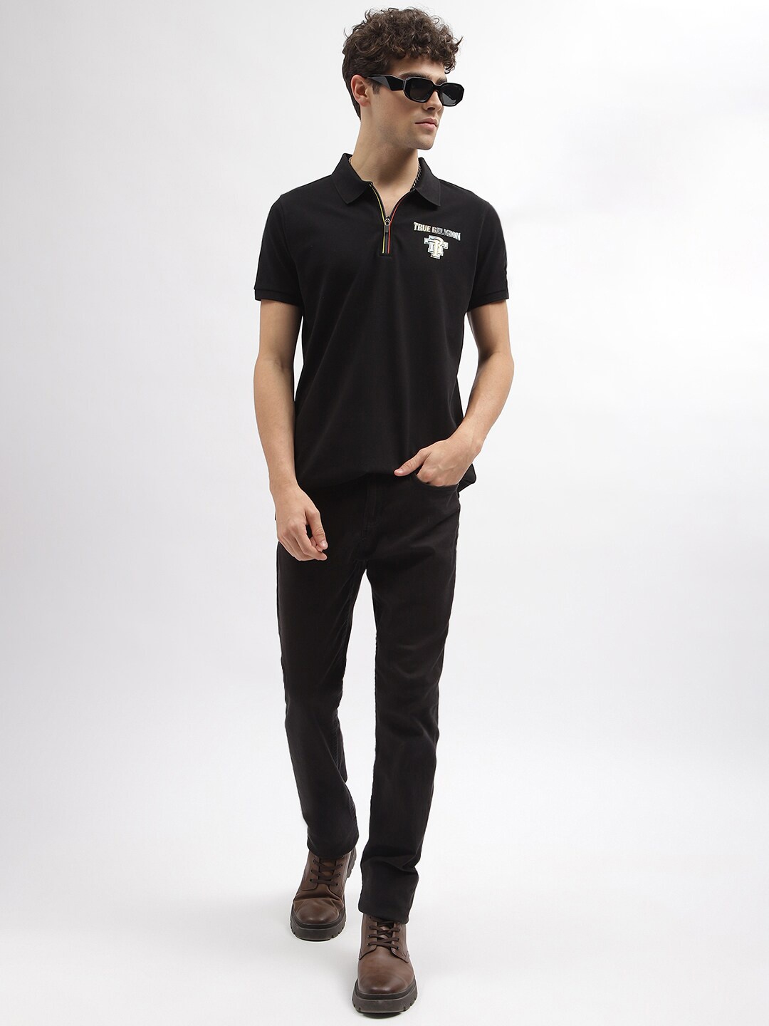

True Religion Polo Collar Pure Cotton T-Shirt, Black