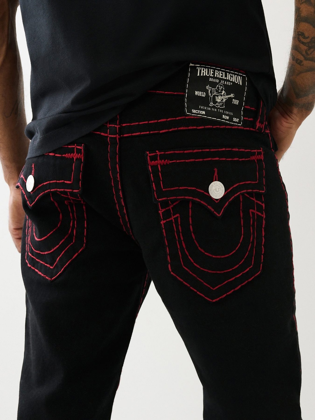 

True Religion Super T Ricky Solid Straight Fit Mid Rise Jeans, Black