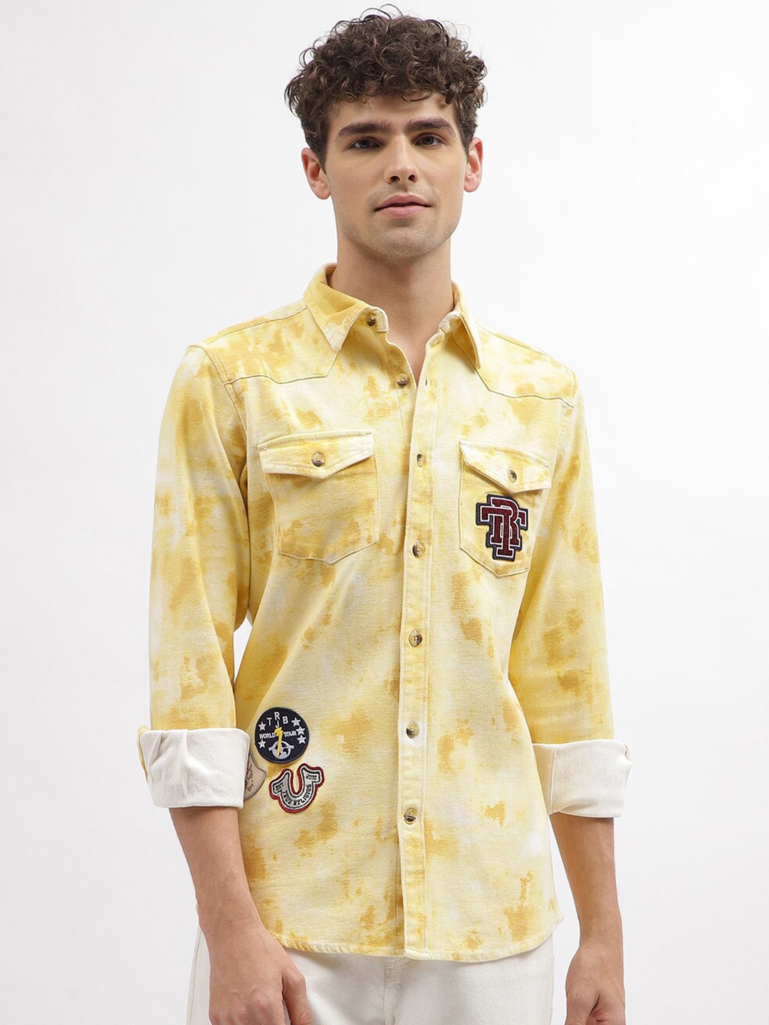 

True Religion Tie and Dye Pure Cotton Casual Shirt, Yellow