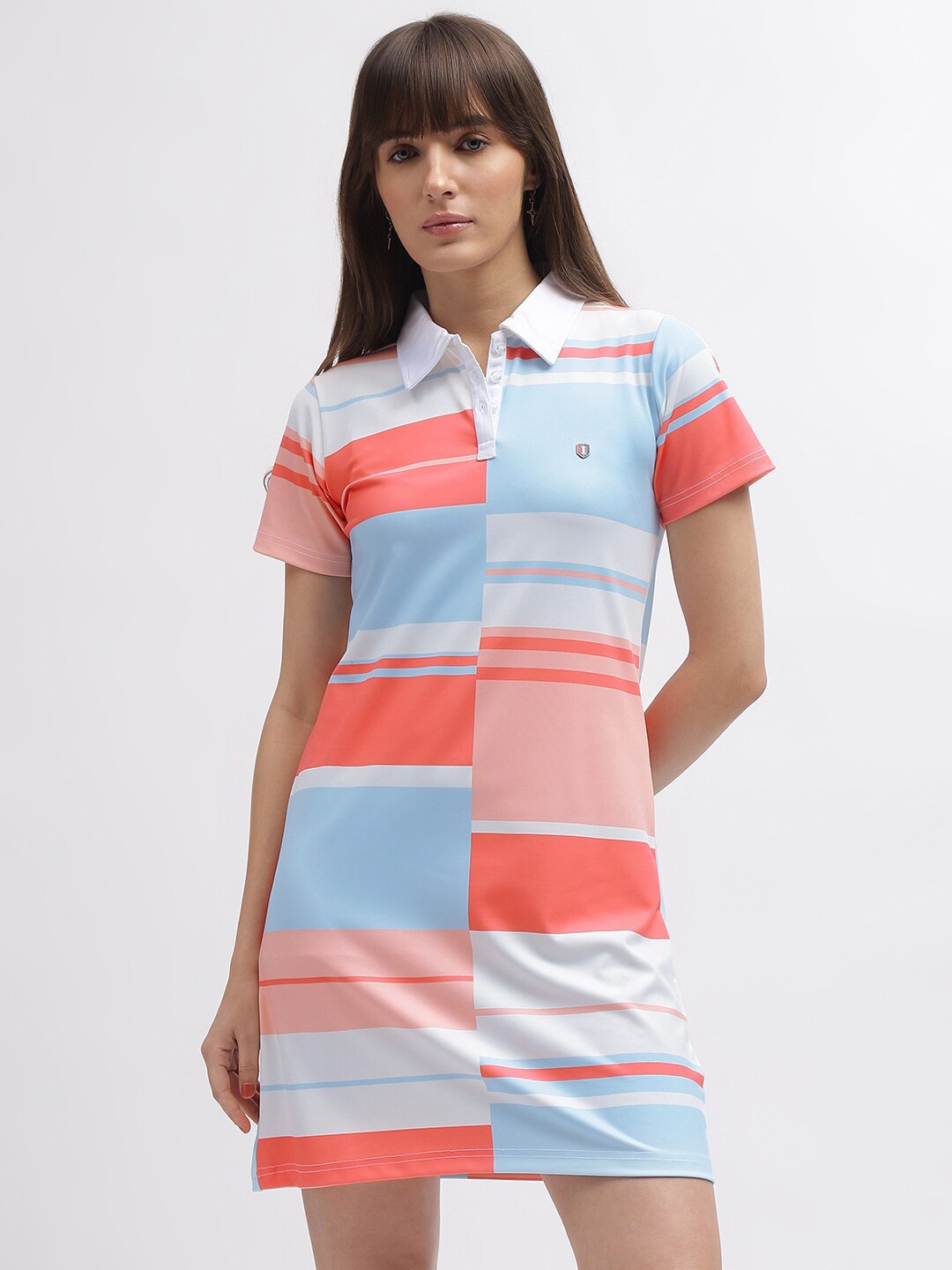 

Iconic Striped Shirt Collar Cotton T-shirt Dress, White