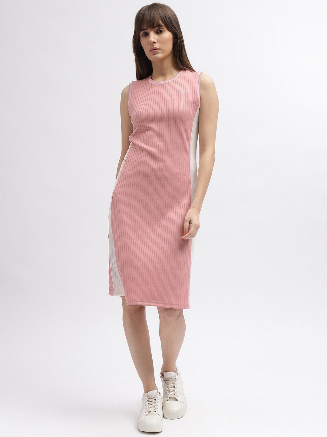 

Iconic Striped Round Neck Sheath Dress, Pink