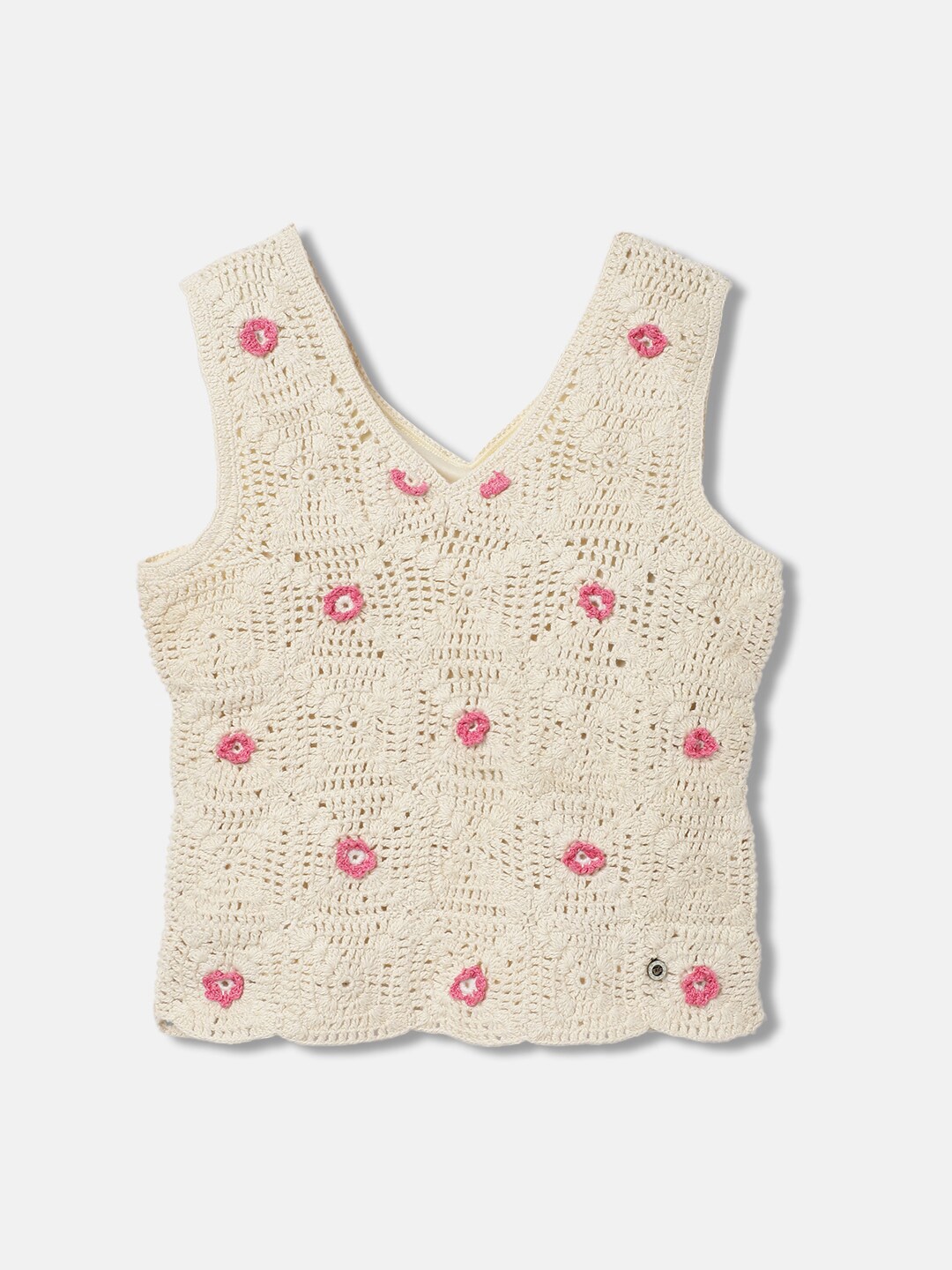 

ELLE Girls Self Design Pure Cotton Fitted Top, Beige