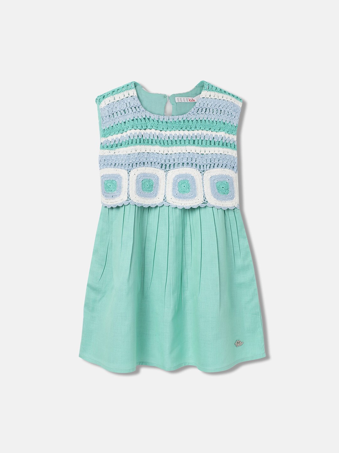 

ELLE Girls Self Design Tribal A-Line Cotton Dress, Green