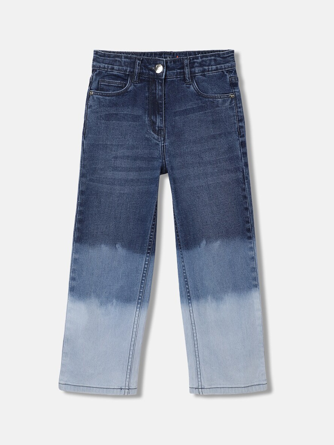 

ELLE Girls Straight Fit Mid Rise Clean Look Heavy Fade Pure Cotton Jeans, Blue