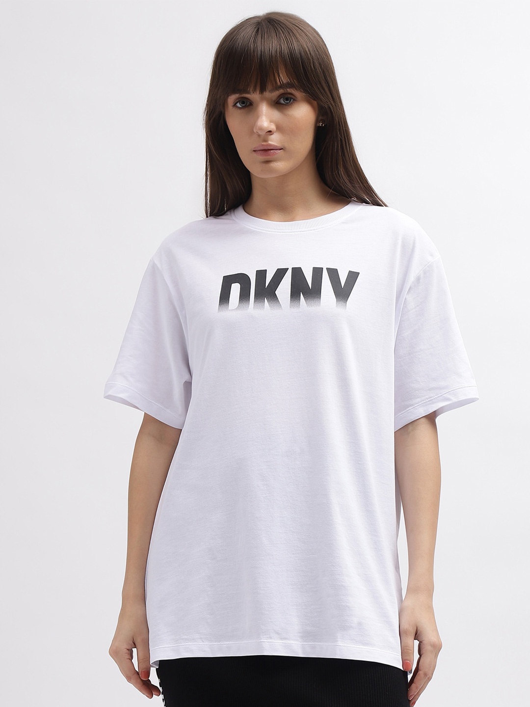 

DKNY Round Neck Typography Printed Cotton Regular Fit T-shirt, White