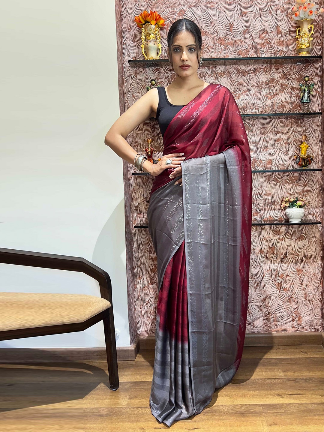 

Mitera Ombre Ready to Wear Saree, Maroon